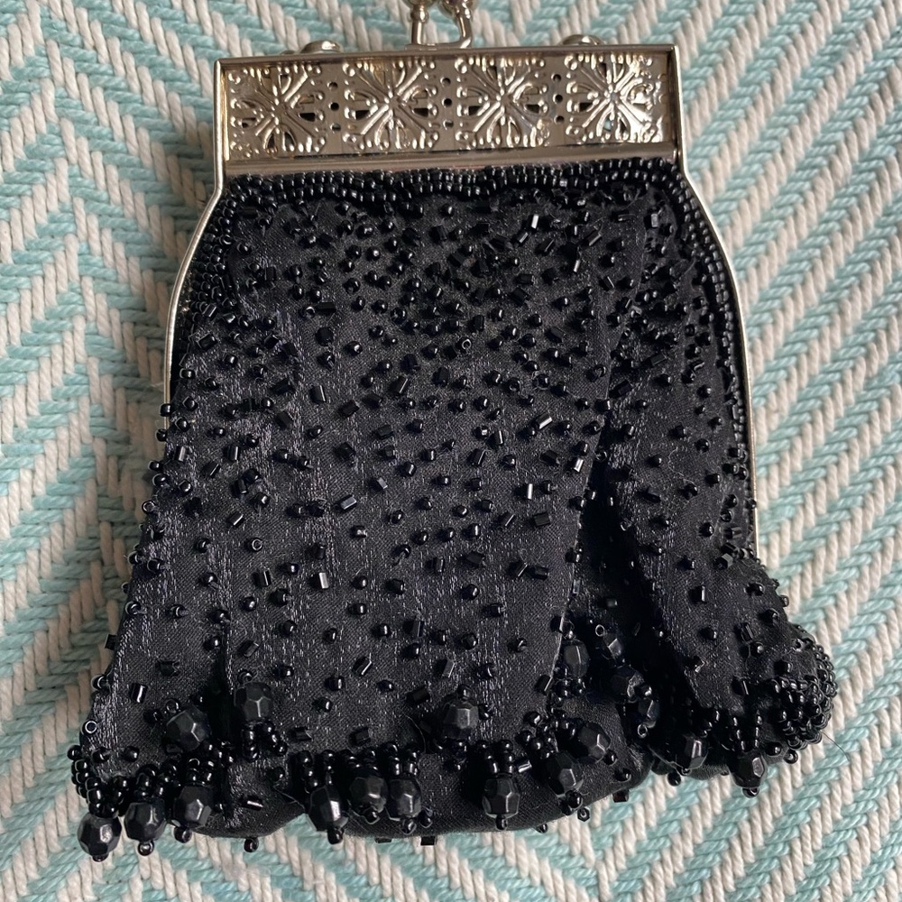 Soda Black Beaded Evening Bag with Silver Frame